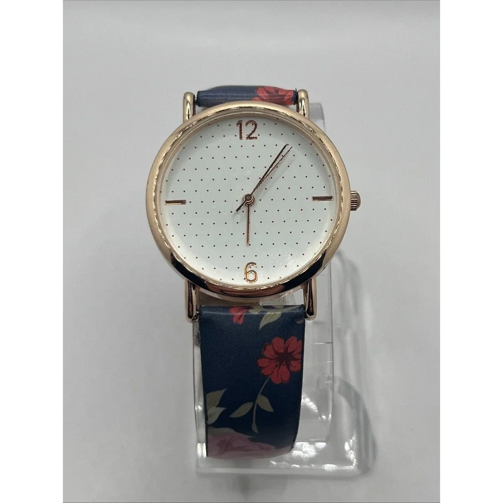 Women's Floral Band Quartz Watch‎ Rose Gold 35mm Case- New Battery